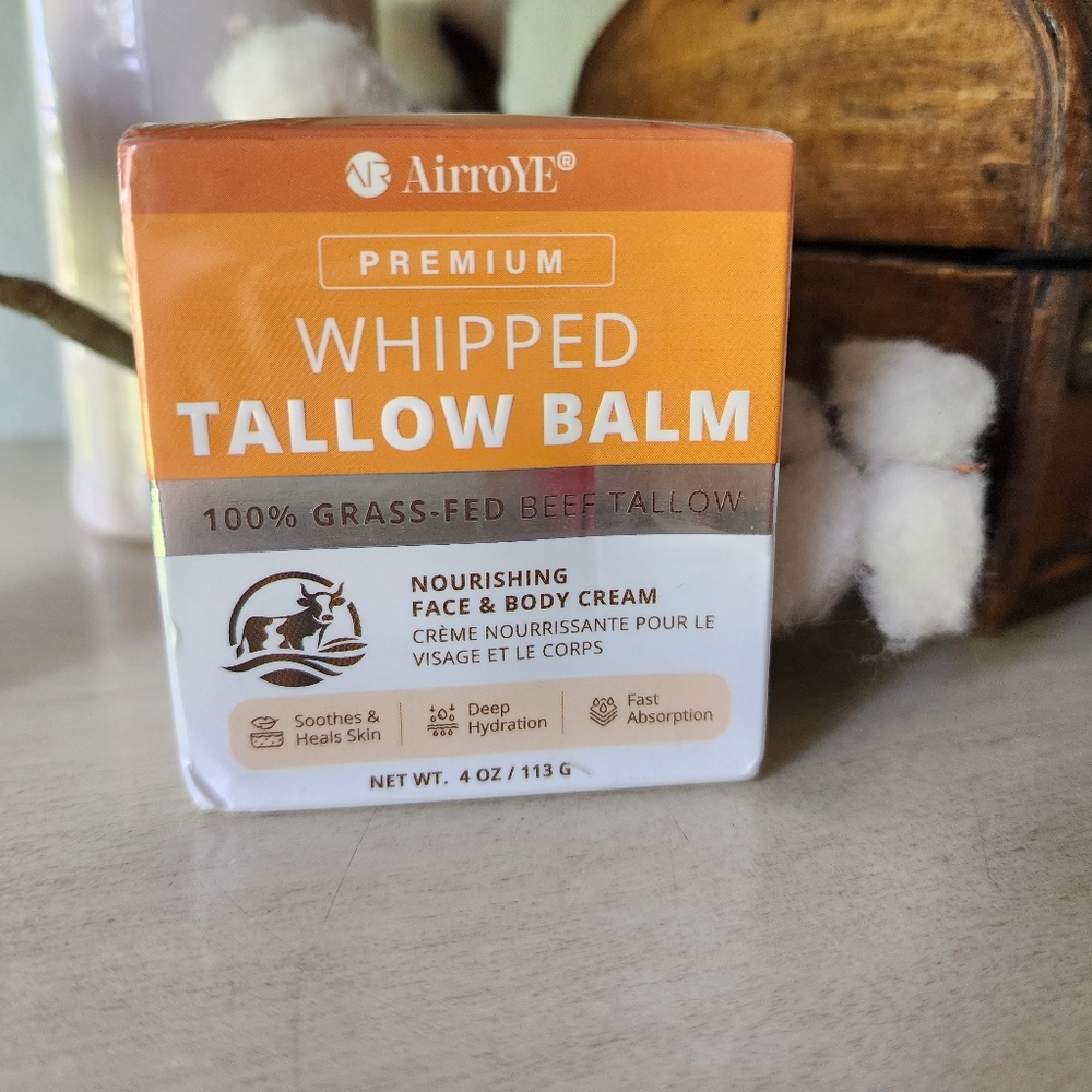 Grass-Fed Beef Tallow for Skin: Whipped Beef Tallow Face Body Moisturizer 4oz